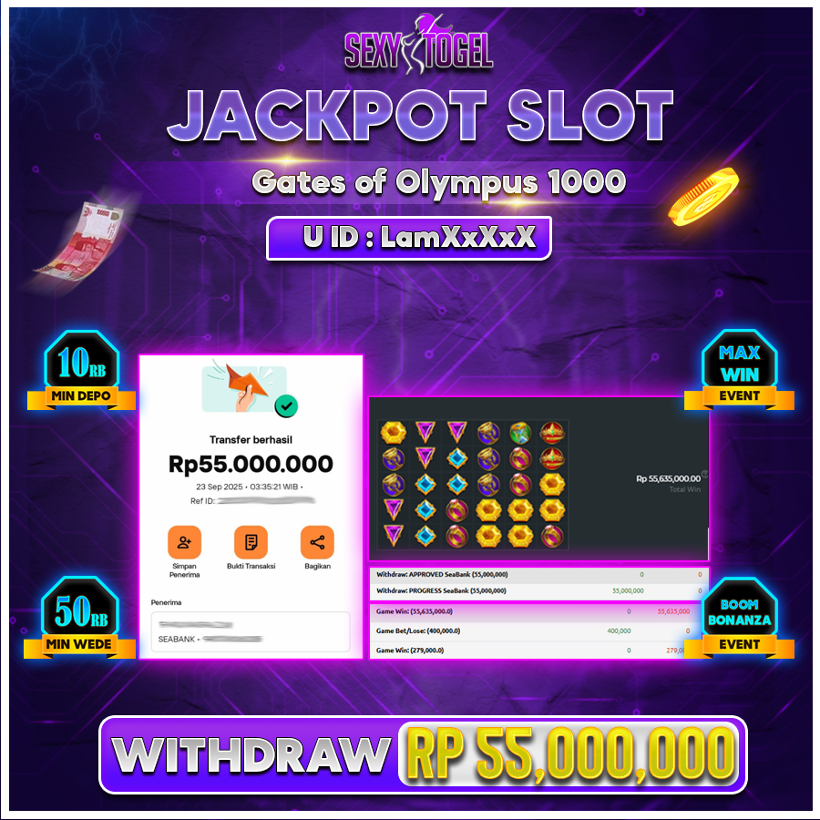 SEXYTOGEL JACKPOT SLOT GATE OF OLYMPUS Rp.55.000.000.,- LUNAS