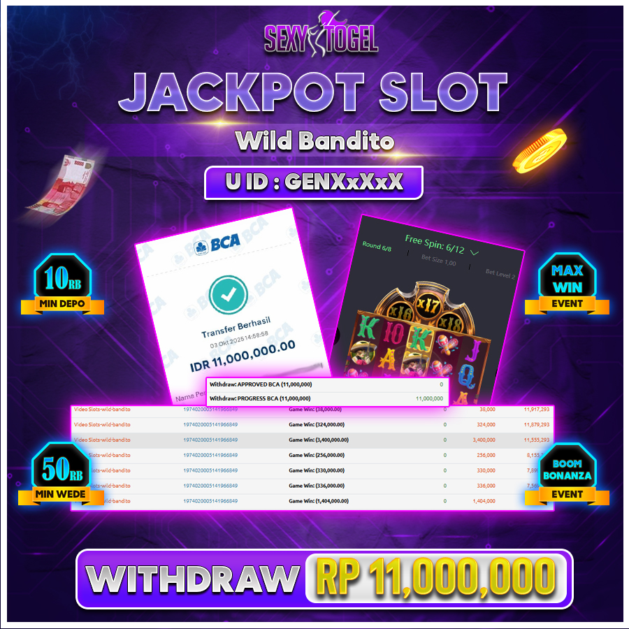 SEXYTOGEL JACKPOT SLOT WILD BANDITO Rp.11.000.000.,- LUNAS