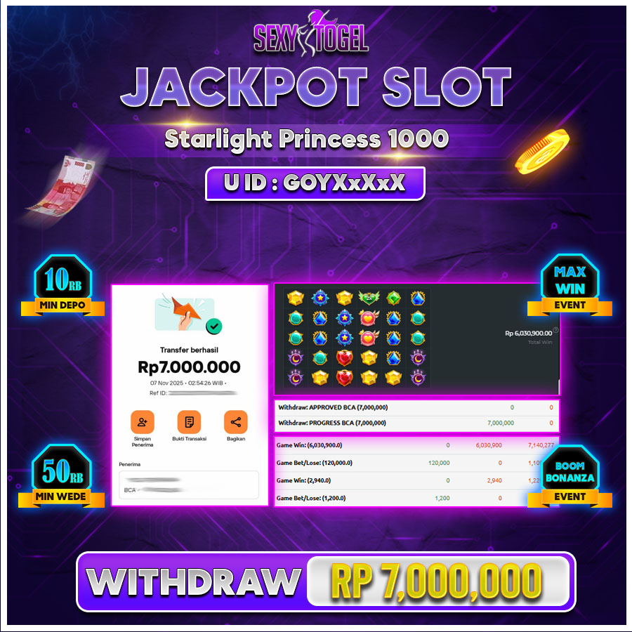 SEXYTOGEL JACKPOT SLOT STARLIGHT PRINCESS 1000 Rp.7.000.000.,- LUNAS