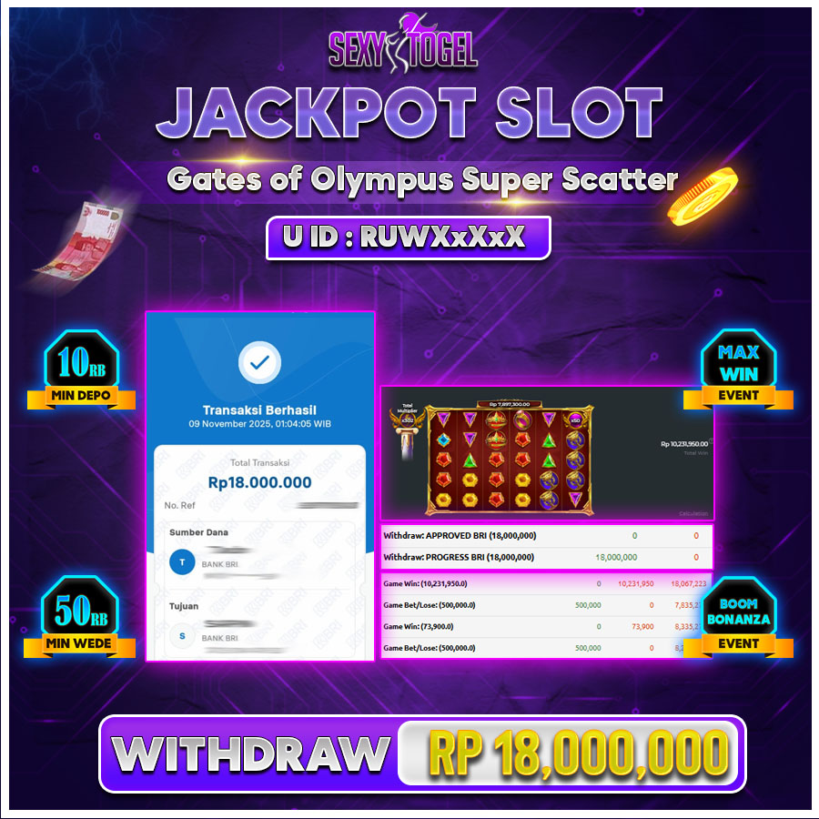 SEXYTOGEL JACKPOT SLOT GATES OF OLYMPUS SUPER SCATTER Rp.18.000.000.,- LUNAS