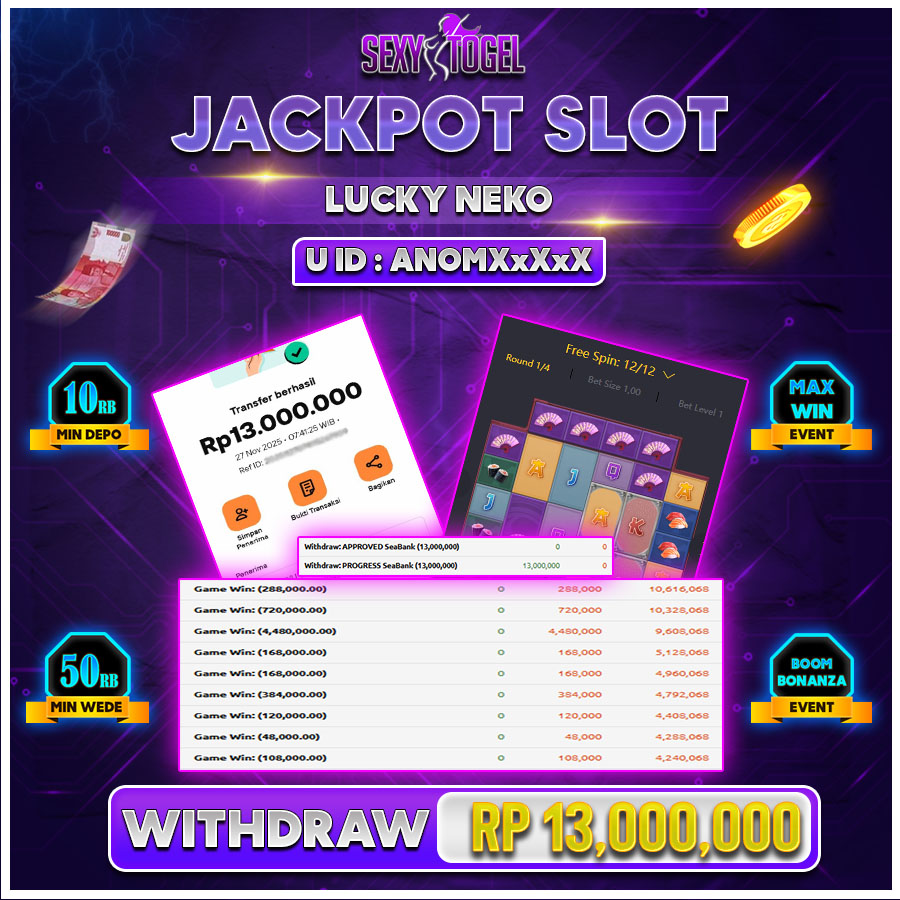 SEXYTOGEL JACKPOT SLOT LUCKY NEKO Rp.13.000.000.,-LUNAS