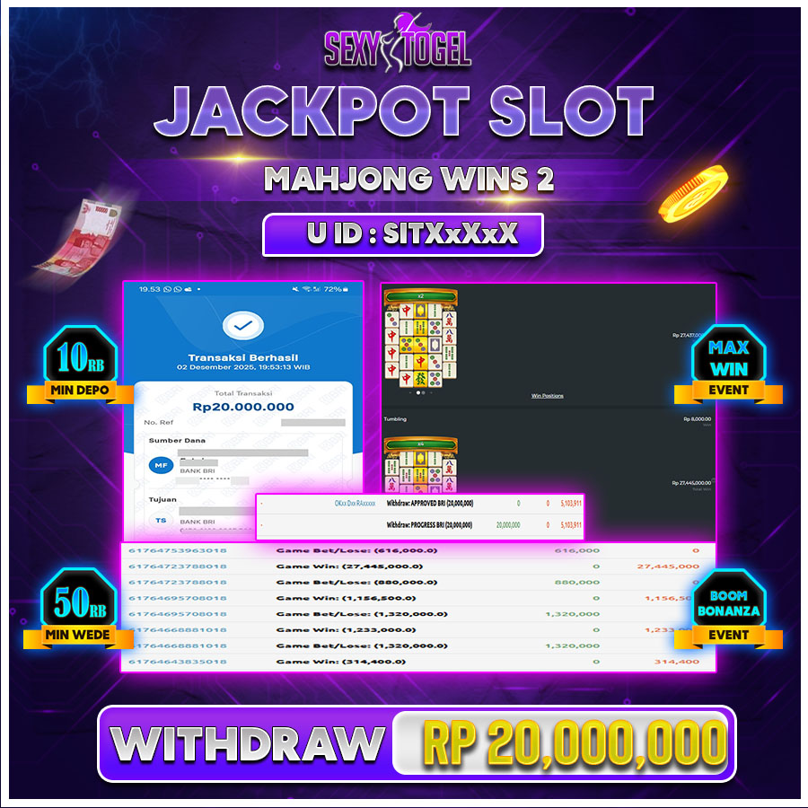 SEXYTOGEL JACKPOT SLOT MAHJONG WINS Rp.20.000.000.,-LUNAS