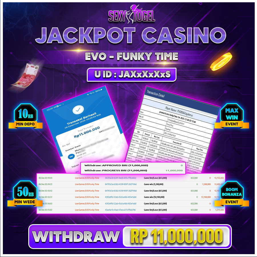 SEXYTOGEL JACKPOT CASINO EVO FUNKY TIME Rp 11.000.000.,- LUNAS