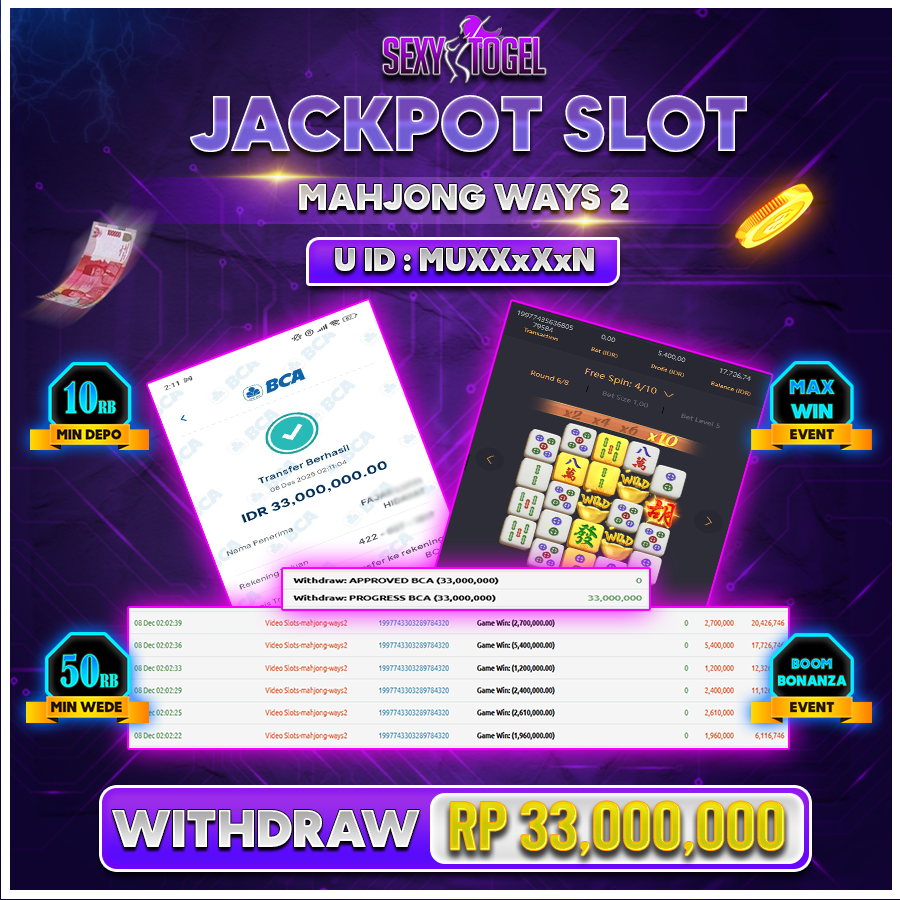 SEXYTOGEL JACKPOT SLOT MAHJONG WAYS 2 Rp 33.000.000.,- LUNAS
