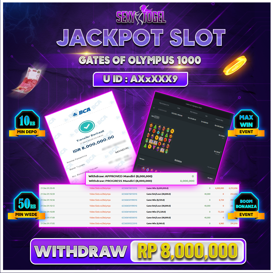 SEXYTOGEL JACKPOT SLOT GATES OF OLYMPUS 1000 Rp 8.000.000.,-LUNAS
