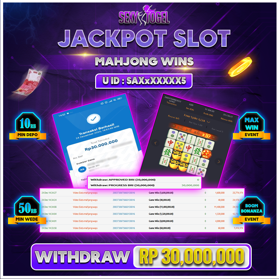 SEXYTOGEL JACKPOT SLOT MAHJONG WINS Rp 30.000.000.,-LUNAS