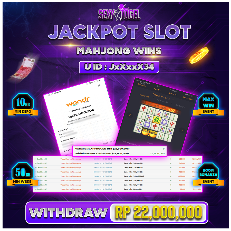 SEXYTOGEL JACKPOT SLOT MAHJONG WINS Rp 22.000.000.,-LUNAS