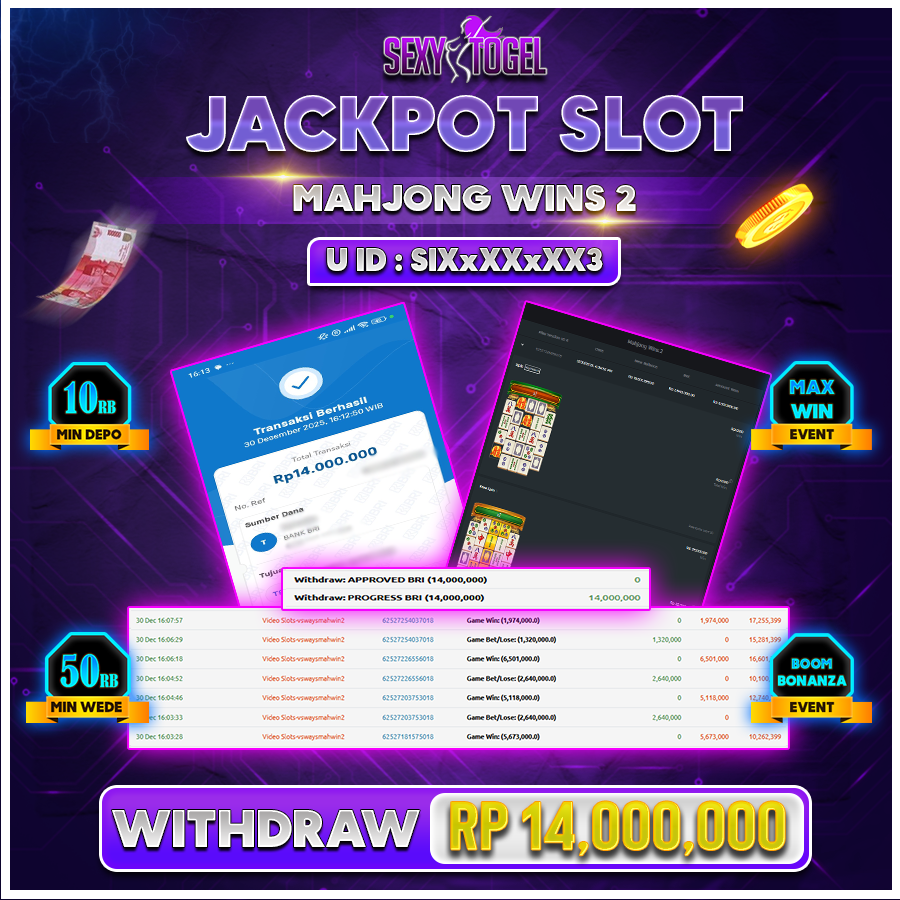 SEXYTOGEL JACKPOT SLOT MAHJONG WINS 2 Rp 14.000.000.,-LUNAS