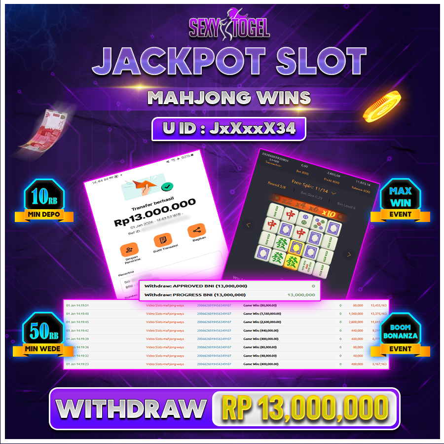 SEXYTOGEL JACKPOT SLOT MAHJONG WINS Rp 13.000.000.,-LUNAS