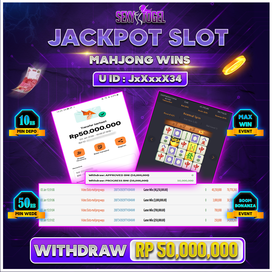 SEXYTOGEL JACKPOT SLOT MAHJONG WINS Rp 50.000.000.,-LUNAS