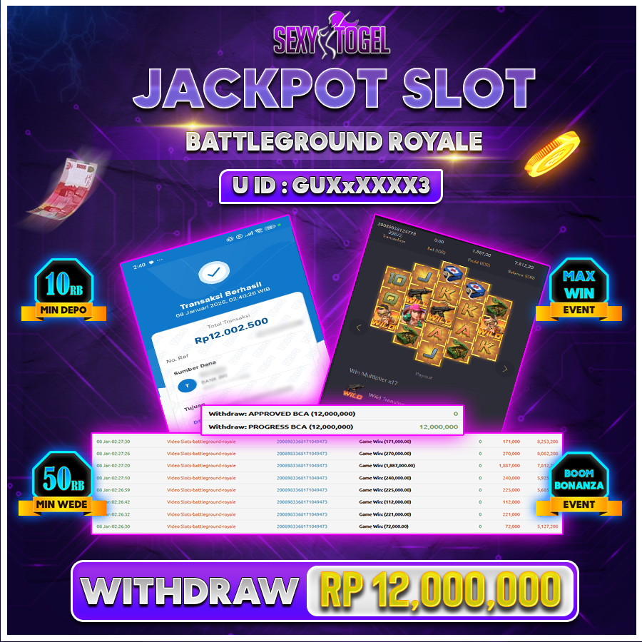 SEXYTOGEL JACKPOT SLOT BATTLEGROUND ROYALE Rp 12.000.000.,-LUNAS