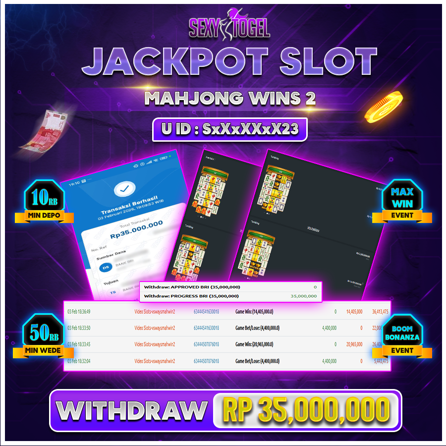 SEXYTOGEL JACKPOT SLOT MAHJONG WINS 2 Rp 35.000.000.,-LUNAS