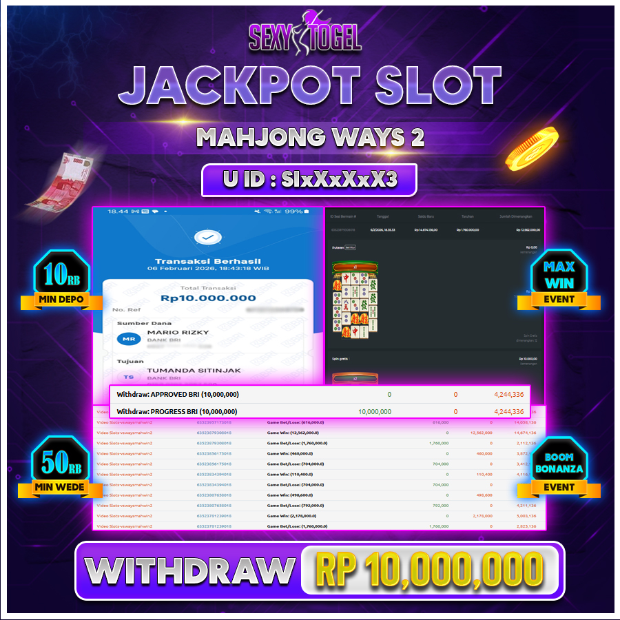 SEXYTOGEL JACKPOT SLOT MAHJONG WINS Rp.10.000.000.,-LUNAS