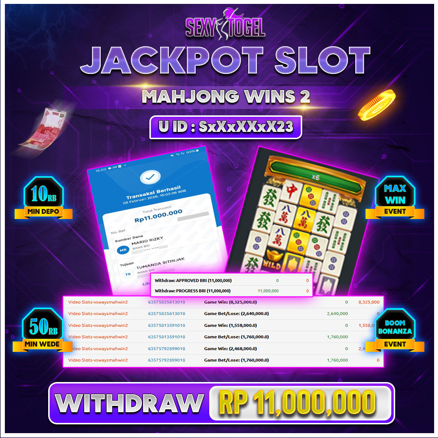 SEXYTOGEL JACKPOT SLOT MAHJONG WINS 2 Rp.11.000.000.,-LUNAS
