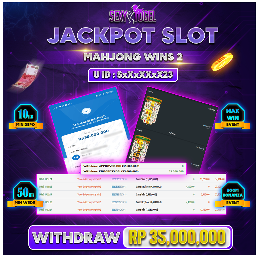 SEXYTOGEL JACKPOT SLOT MAHJONG WINS 2 Rp 35.000.000.,-LUNAS 