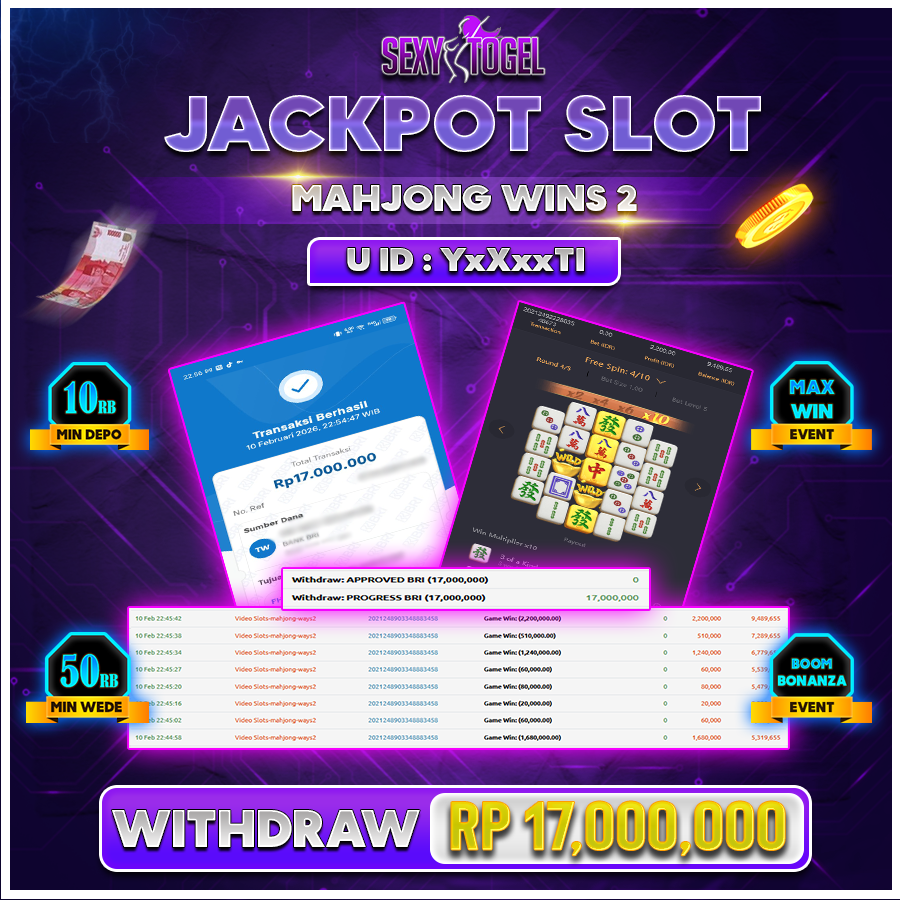 SEXYTOGEL JACKPOT SLOT MAHJONG WINS 2 Rp 17.000.000.,-LUNAS
