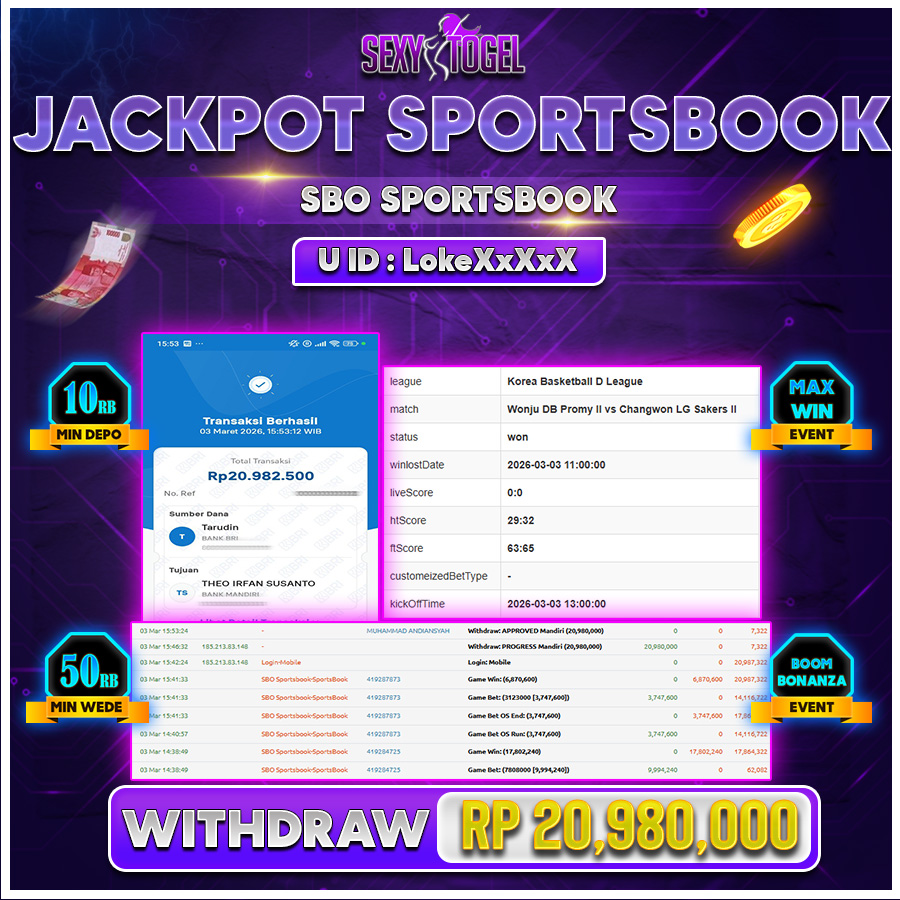 SEXYTOGEL JACKPOT SBO SPORTSBOOK Rp 20.980.000.,-LUNAS