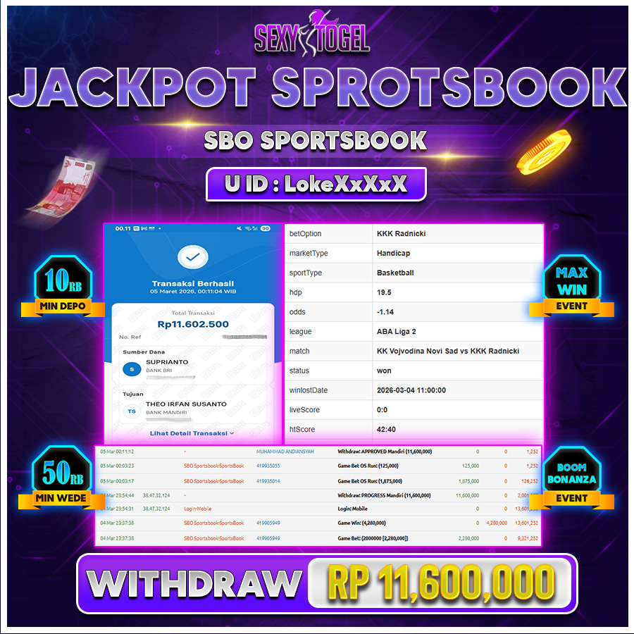 SEXYTOGEL JACKPOT SBO SPORTSBOOK Rp 11.600.000.,-LUNAS
