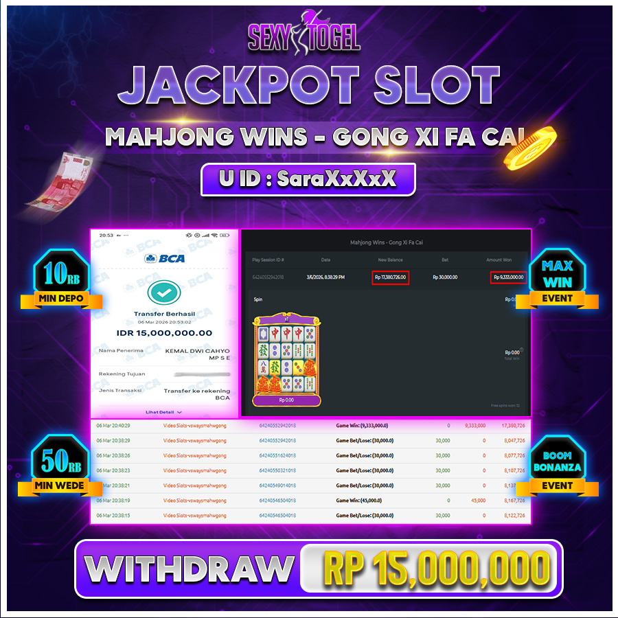 SEXYTOGEL JACKPOT SLOT MAHJONG WINS - GONG XI FA CAI Rp 15.000.000.,-LUNAS