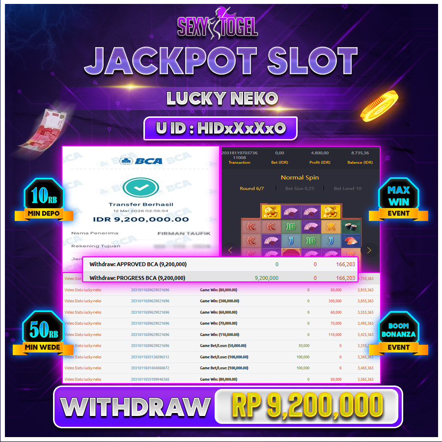 SEXYTOGEL JACKPOT SLOT LUCKY NEKO Rp 9.200.000.,-LUNAS