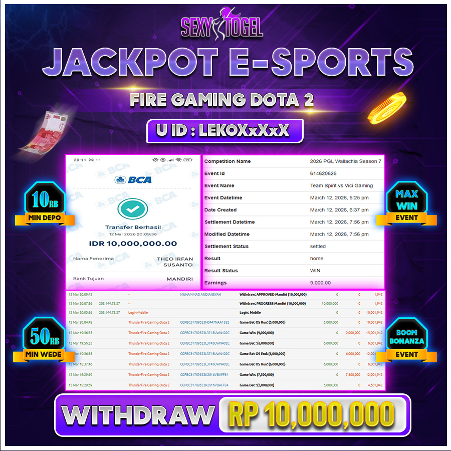 SEXYTOGEL JACKPOT E-SPORTS Rp 10.000.000.,-LUNAS