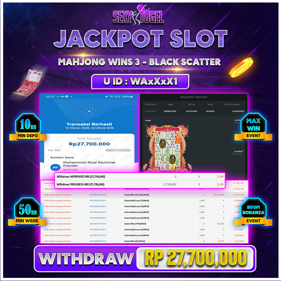 SEXYTOGEL JACKPOT SLOT MAHJONG WINS 3-BLACK SCATTER Rp 27.700.000.,-LUNAS