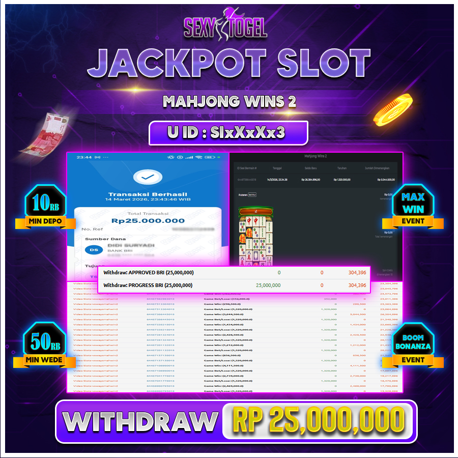 SEXYTOGEL JACKPOT SLOT MAHJONG WINS2 Rp 25.000.000.,-LUNAS