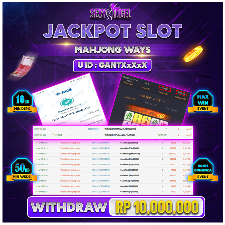 SEXYTOGEL JACKPOT SLOT MAHJONG WAYSRp10.000.000.,-LUNAS