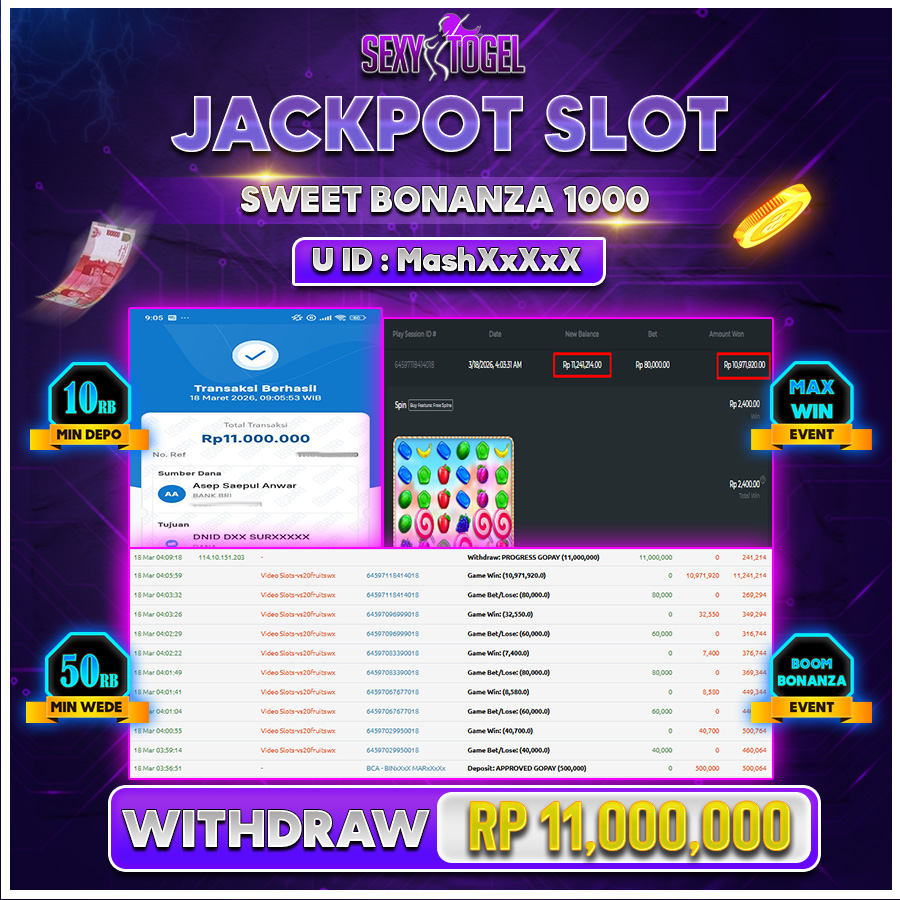 SEXYTOGEL JACKPOT SLOT SWEET BONANZA 1000 Rp 11.000.000.,-LUNAS