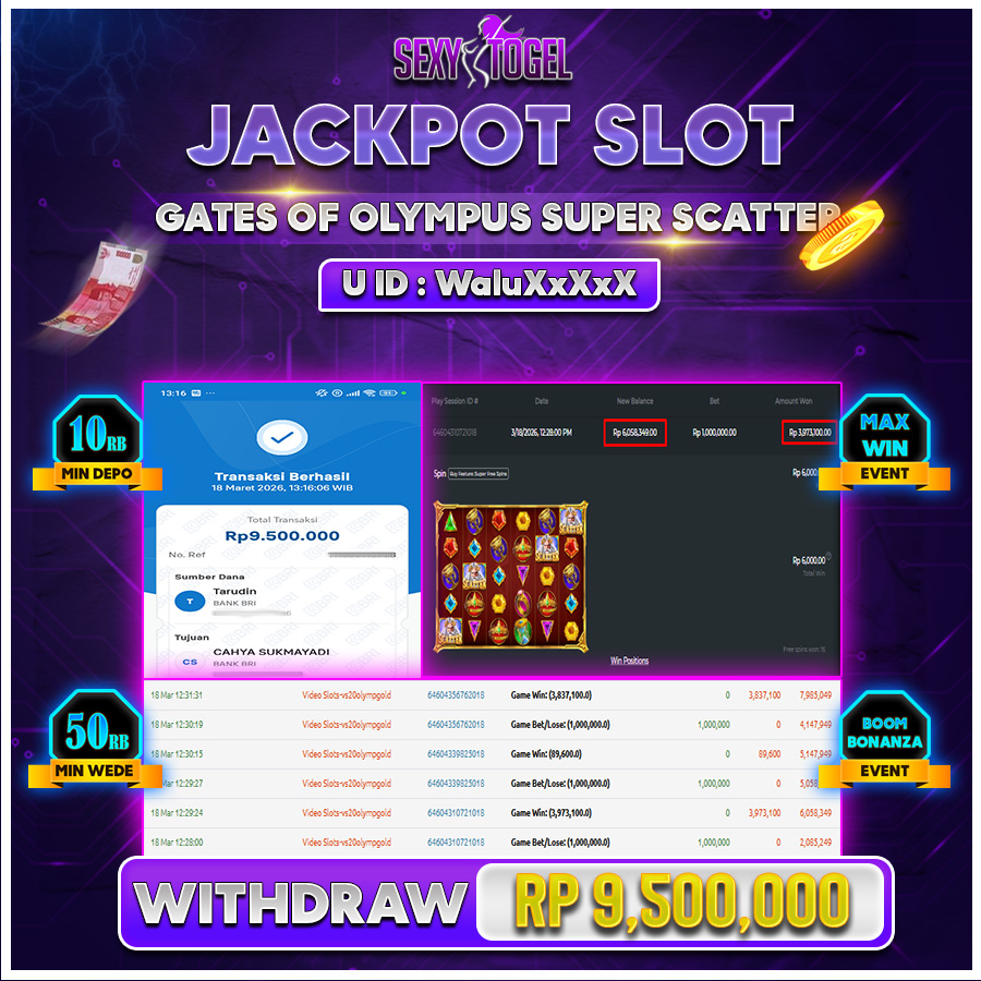 SEXYTOGEL JACKPOT SLOT GATES OF OLYMPUS SUPER SCATTER Rp.9.500.000.,-LUNAS 
