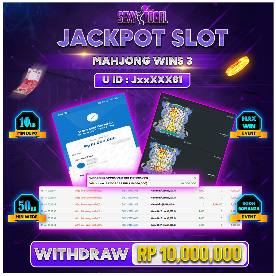 SEXYTOGEL JACKPOT SLOT MAHJONG WINS 3 Rp 10.000.000.,-LUNAS