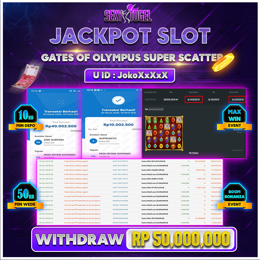 SEXYTOGEL JACKPOT SLOT GATES OF OLYMPUS SUPER SCATTER Rp.50.000.000.,-LUNAS 