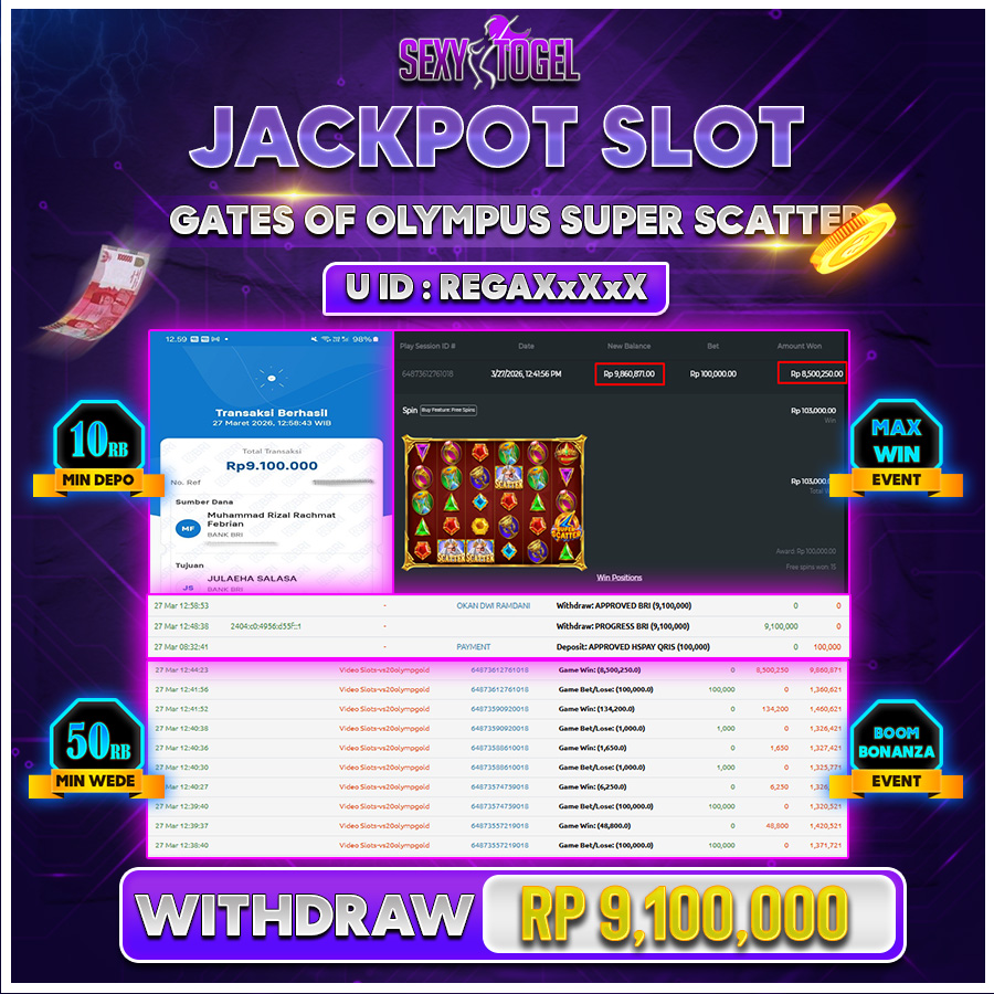 SEXYTOGEL JACKPOT SLOT GATES OF OLYMPUS SUPERSCATTER Rp.9.100.000.,-LUNAS 