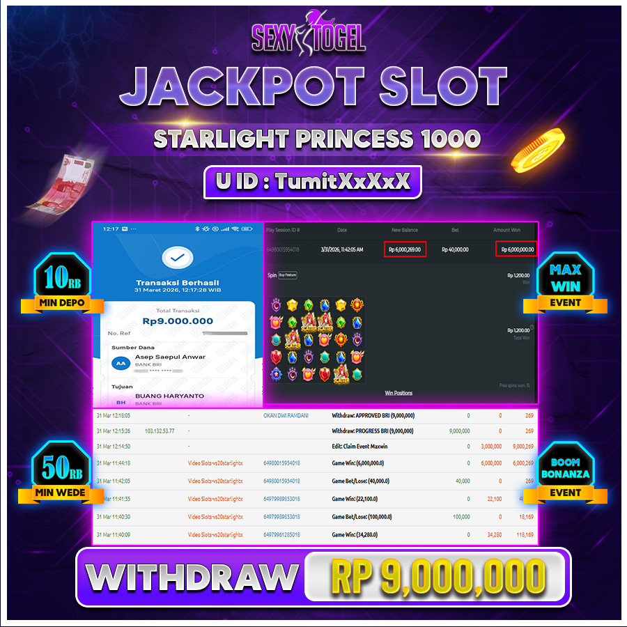 SEXYTOGEL JACKPOT SLOT STARLIGHT PRINCESS 1000 Rp.9.000.000.,-LUNAS