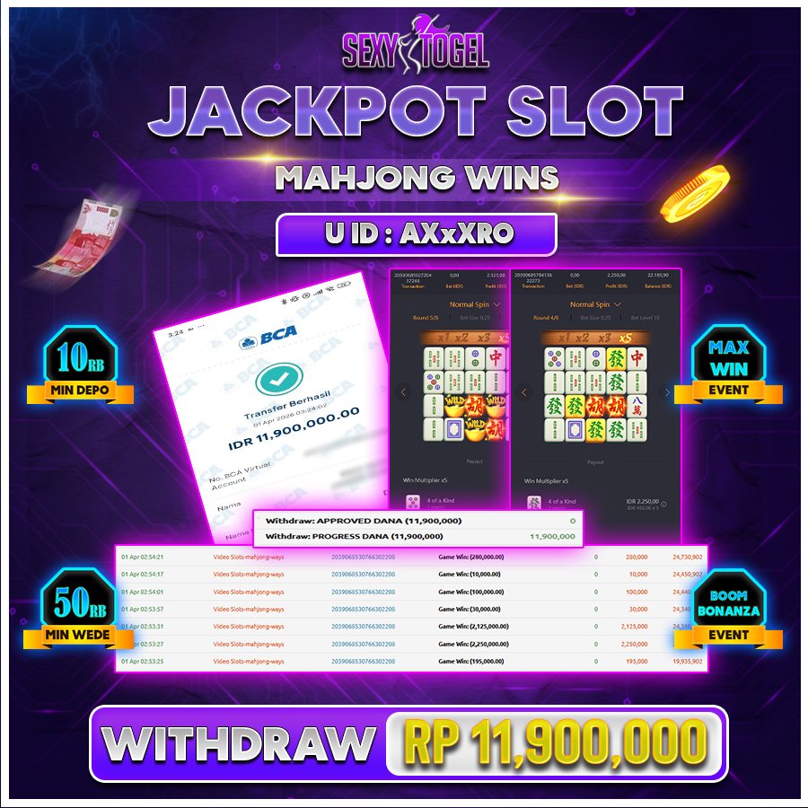 SEXYTOGEL JACKPOT SLOT MAHJONG WINS Rp 11.900.000.,-LUNAS