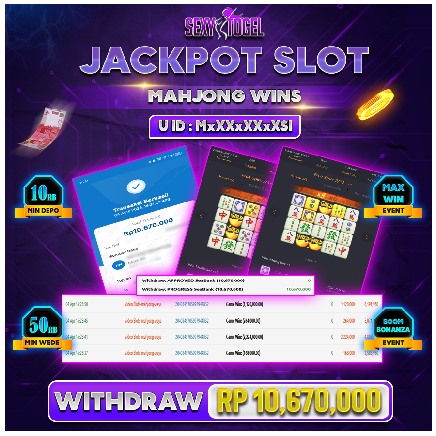 SEXYTOGEL JACKPOT SLOT MAHJONG WINS Rp 10.670.000.,-LUNAS