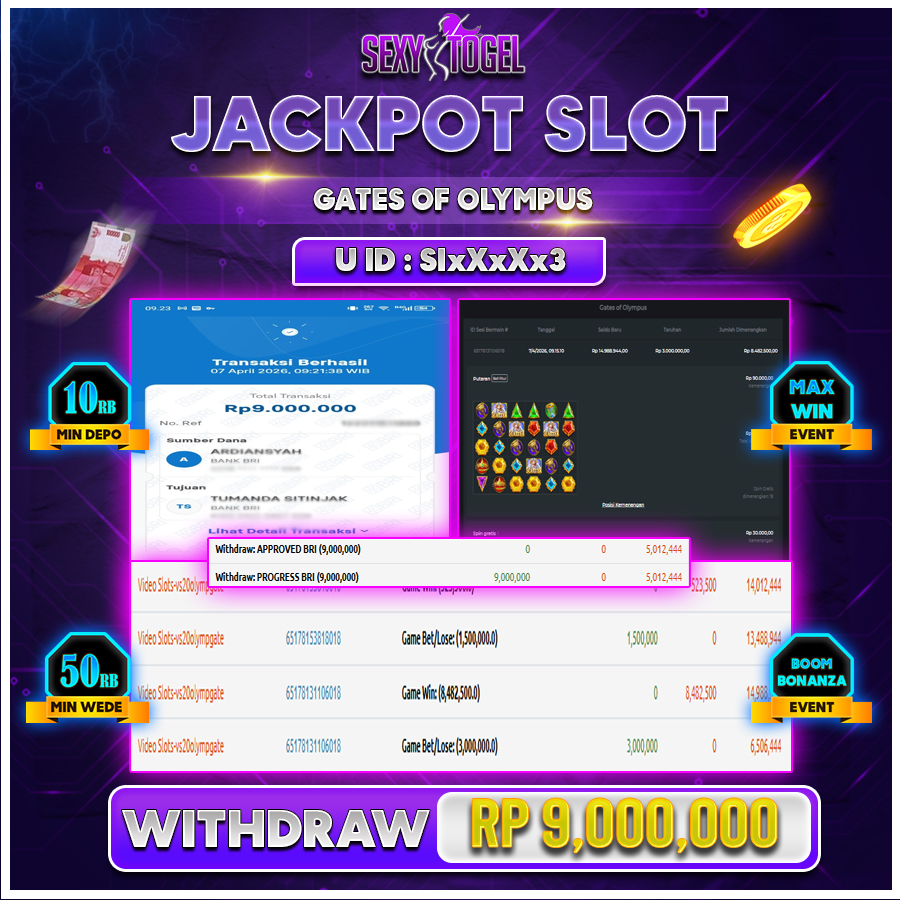 SEXYTOGEL JACKPOT SLOT GATES OF OLYMPUS Rp 9.000.000.,-LUNAS