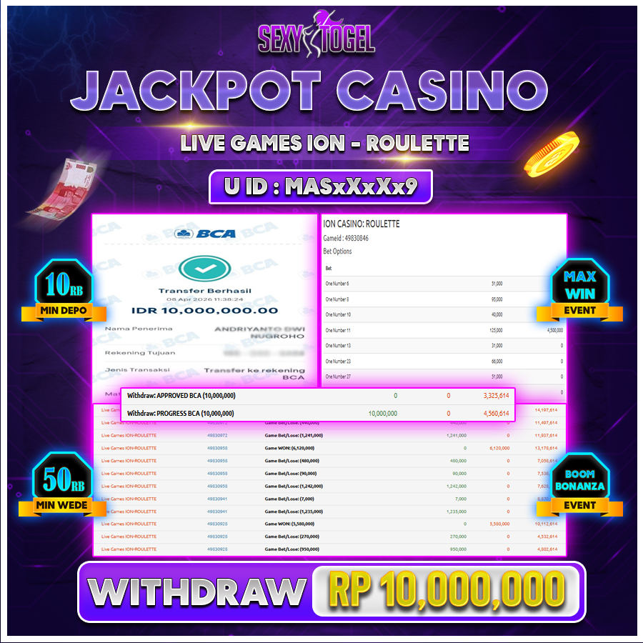 SEXYTOGEL JACKPOT LIVE CASINO ION - ROULETTE Rp10.000.000.,-LUNAS