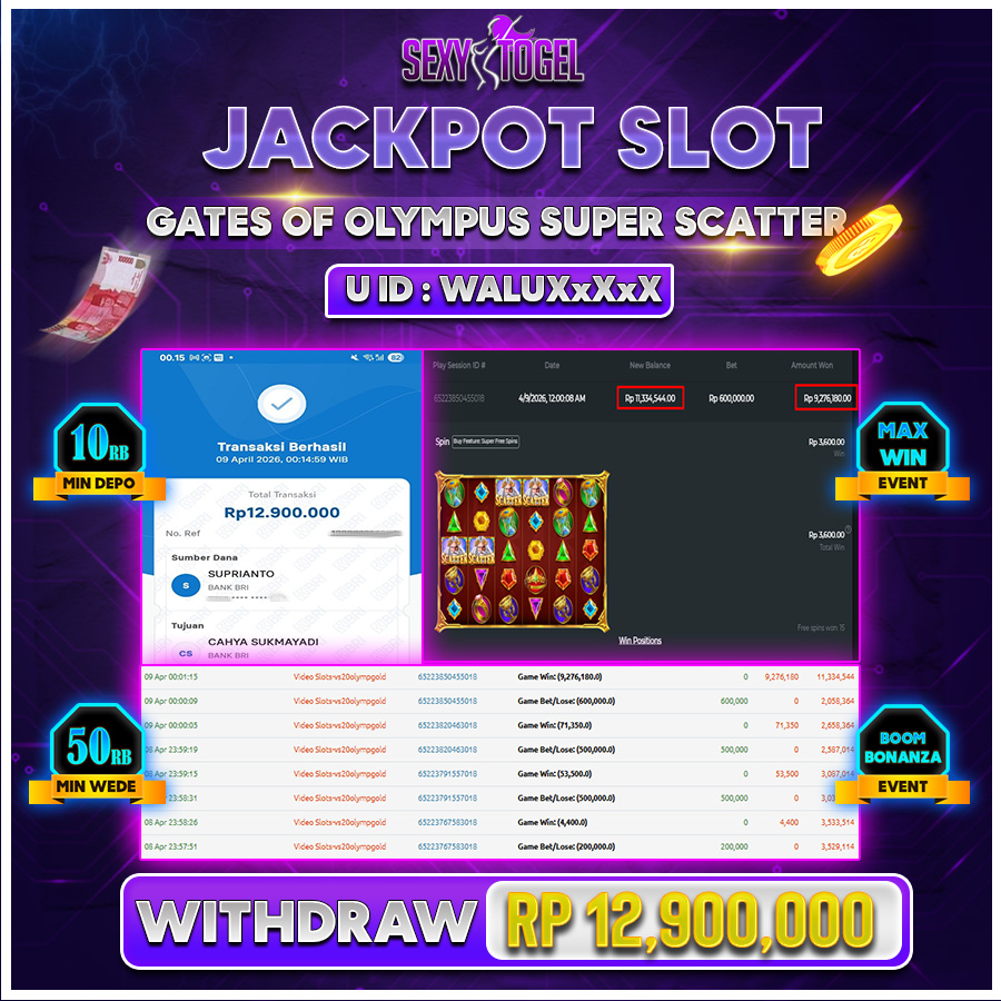 SEXYTOGEL JACKPOT SLOT GATES OF OLYMPUS SUPER SCATTER Rp.12.900.000.,-LUNAS 