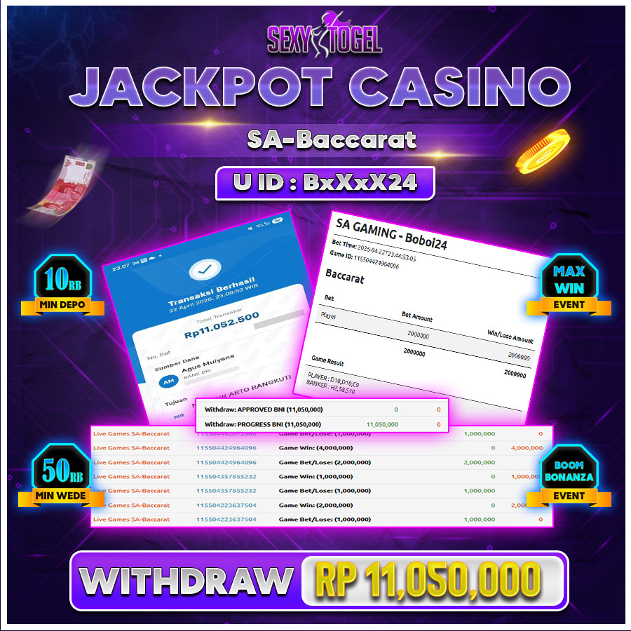 SEXYTOGEL JACKPOT CASINO SA-BACCARAT Rp.11.050.000.,- LUNAS 