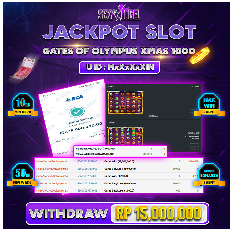 SEXYTOGEL JACKPOT SLOT GATES OF OLYMPUS XMAS 1000 Rp.15.000.000.,- LUNAS 