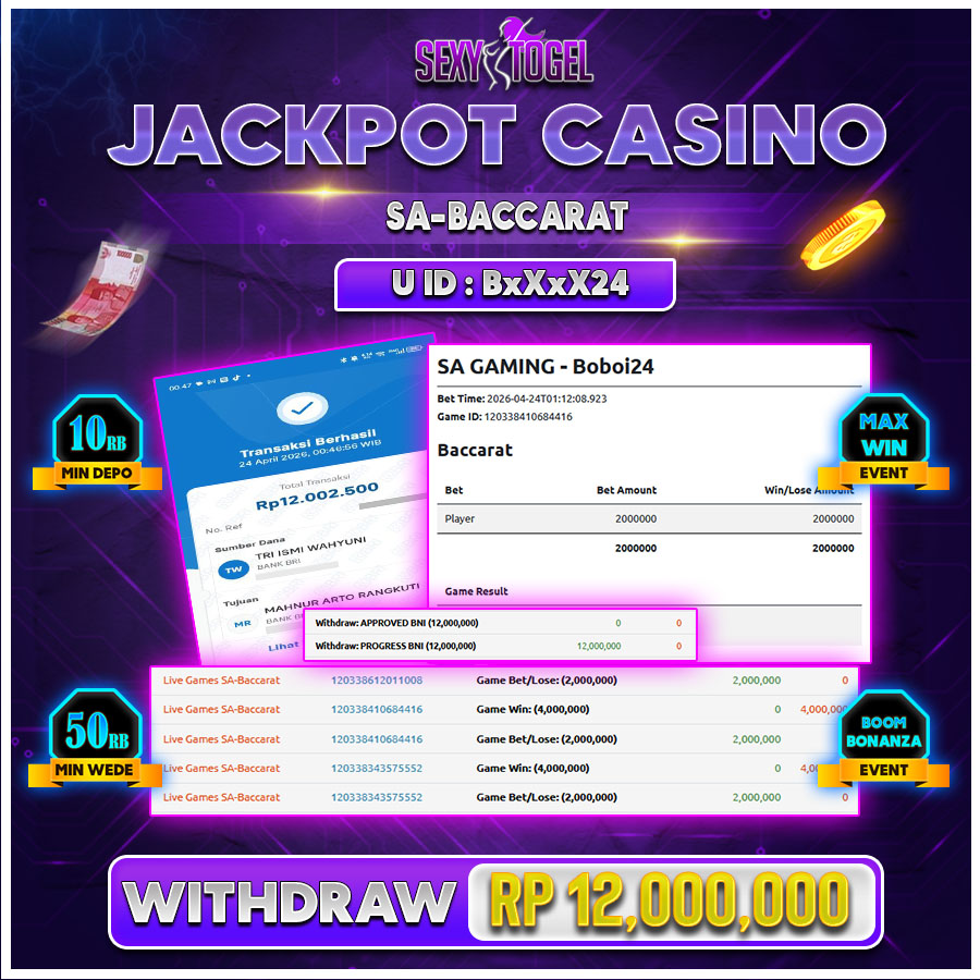 SEXYTOGEL JACKPOT CASINO SA-BACCARAT Rp.12.000.000.,- LUNAS 