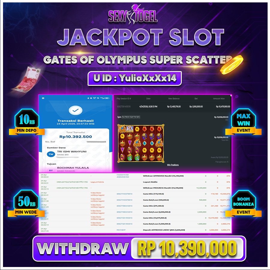 SEXYTOGEL JACKPOT SLOT GATES OF OLYMPUS SUPER SCATTER Rp 10.390.000.,- LUNAS 