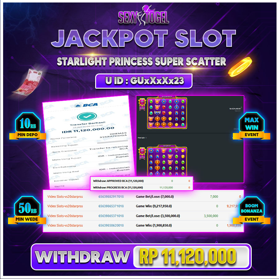 SEXYTOGEL JACKPOT SLOT STARLIGHT PRINCESS SUPER SCATTER Rp.11.120.000.,- LUNAS 