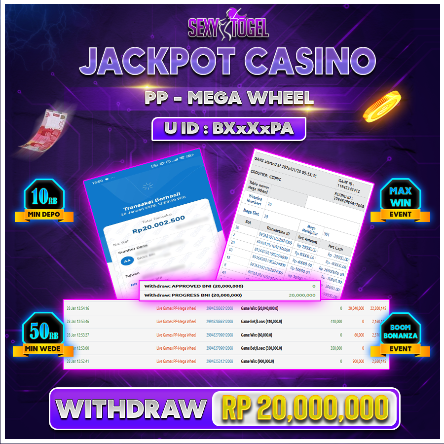 SEXYTOGEL JACKPOT CASINO PP MEGA WHEEL Rp 20.000.000.,-LUNAS