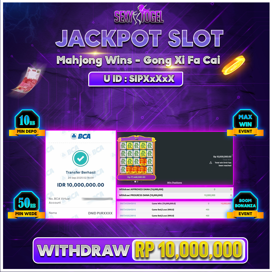 SEXYTOGEL JACKPOT SLOT MAHJONG WINS GONG XI FA CAI Rp.10.000.000.,- LUNAS